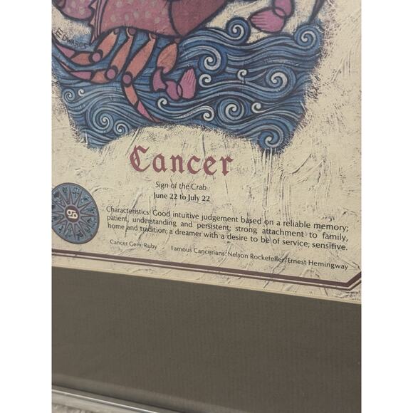 Boho Vintage 1960s Cancer Zodiac Astrology Art Mid Century Framed Print 12x16.5 - Picture 9 of 10